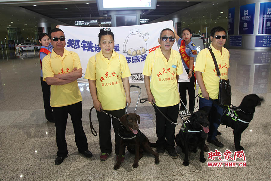 他們此次攜帶的導(dǎo)盲犬名字分別叫A米、戴安娜、凱西，A米是鄭州市第一條導(dǎo)盲犬。