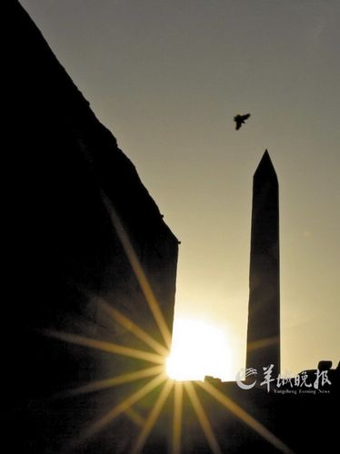 　　埃及盧克索市卡納克神廟,夕陽下鳥兒飛過方尖碑。才揚(yáng) 攝