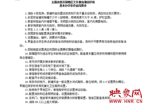 全面改善貧困地區(qū)義務(wù)教育薄弱學(xué)?；巨k學(xué)條件底線要求