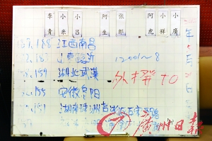 警方繳獲的團伙分工區(qū)域及工分板。廣州日報記者莫偉濃攝