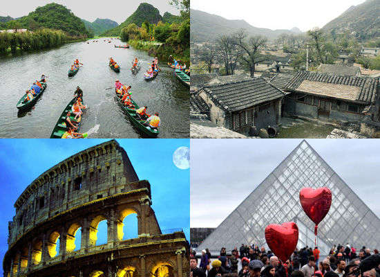 被電視真人秀帶火的旅游景點(diǎn)。左上:云南普者黑;右上:北京靈水村;左下:意大利羅馬;右下:法國巴黎。
