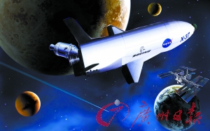 　美國X—37B宇宙飛船在太空中。（合成圖片）