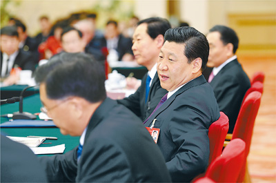 2014年3月9日，習(xí)近平參加十二屆全國人大二次會(huì)議安徽代表團(tuán)的審議。